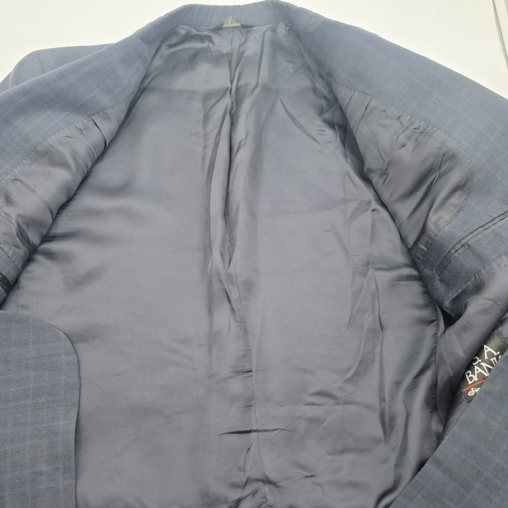 Jos A Bank 44L Blue Plaid 100% Wool Signature Mens Blazer Suit Jacket Sport Coat